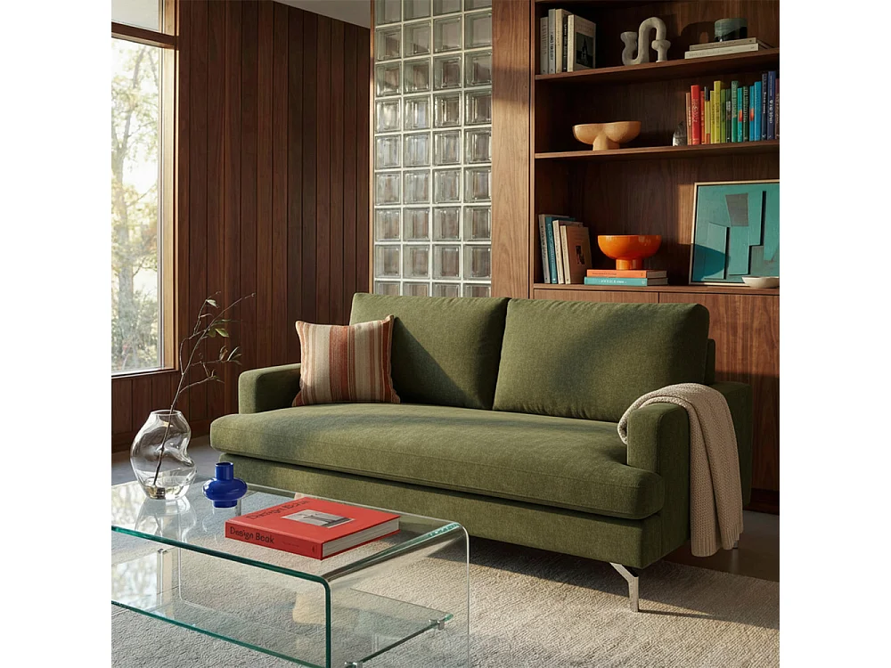Sophie - Canapé 3 places en tissu pieds chrome - Terracotta