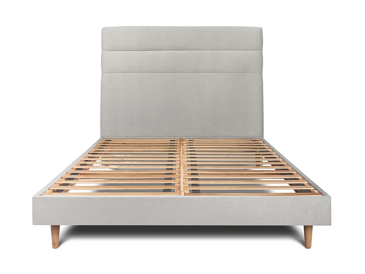 Lit 160x200cm avec tête de lit lignes velours et sommier kit gris clair - Hauteur totale : 29cm