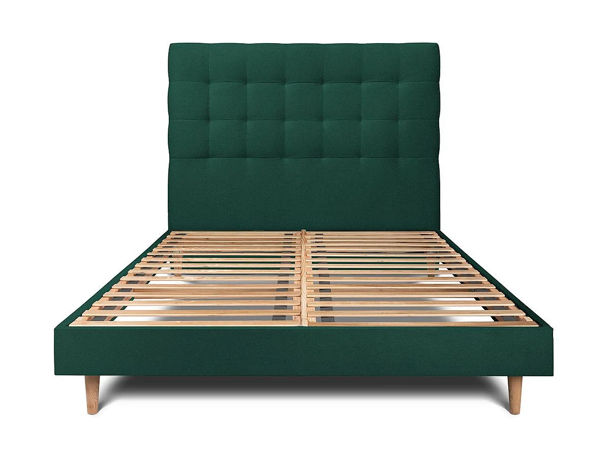 Lit 160x200cm avec tête de lit capitonnée velours et sommier kit vert - Hauteur totale : 29cm