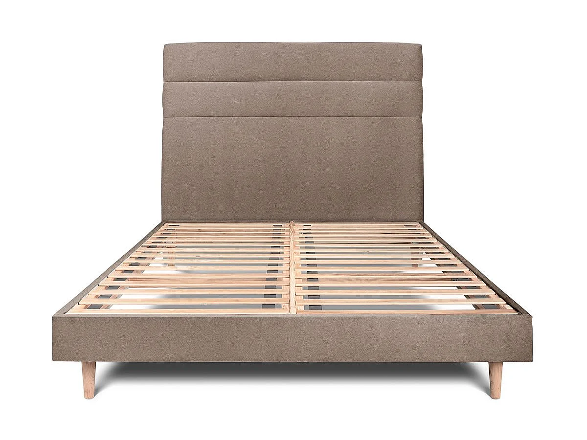 Lit 160x200cm avec tête de lit lignes velours et sommier kit taupe - Hauteur totale : 29cm