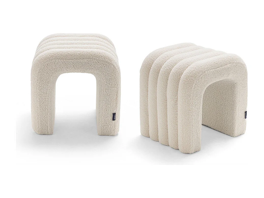 Mui - Lot de 2 tabourets rembourrés en tissu bouclette - Blanc