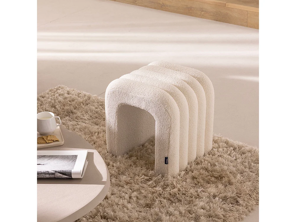 Mui - Lot de 2 tabourets rembourrés en tissu bouclette - Blanc