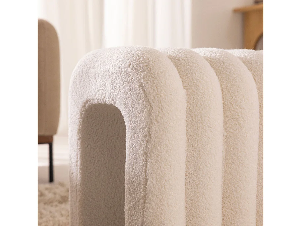 Mui - Lot de 2 tabourets rembourrés en tissu bouclette - Blanc