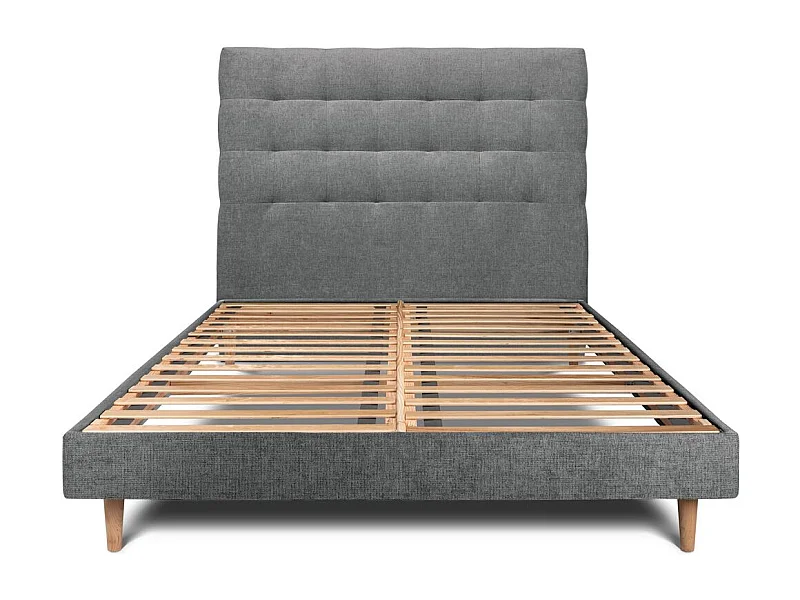 Lit 160x200cm avec tête de lit capitonnée tissu et sommier kit gris anthracite - Hauteur totale : 29cm
