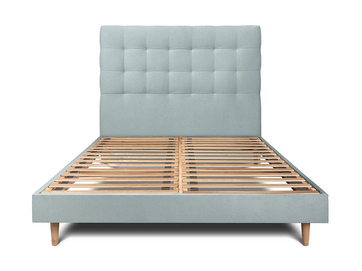 Lit 160x200cm avec tête de lit capitonnée velours et sommier kit Gris bleuté - Hauteur totale : 29cm