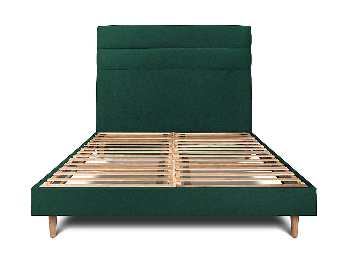 Lit 160x200cm avec tête de lit lignes velours et sommier kit vert - Hauteur totale : 29cm