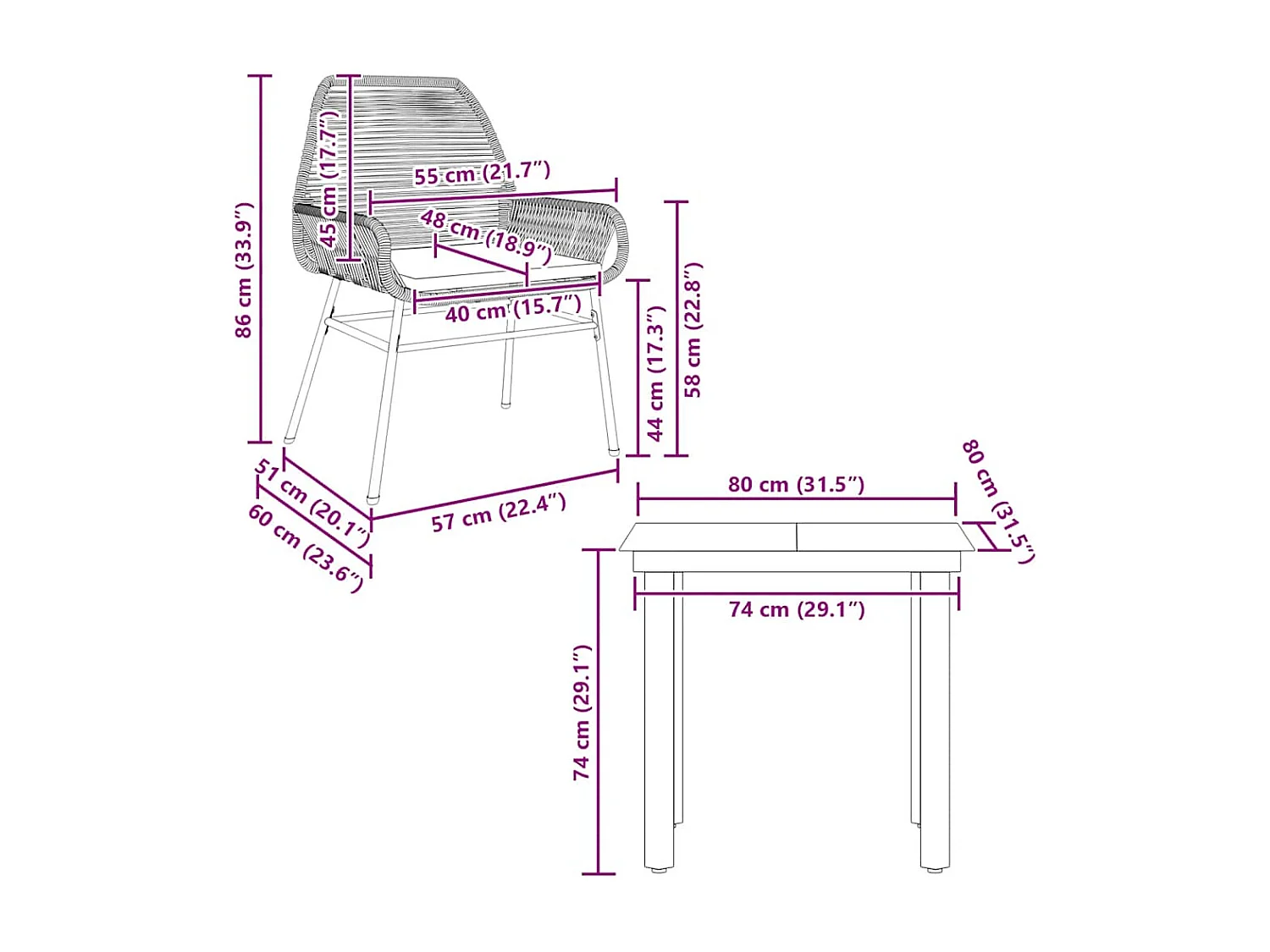 Set comedor jardín 3 piezas cojines ratán sintético vidrio negro
