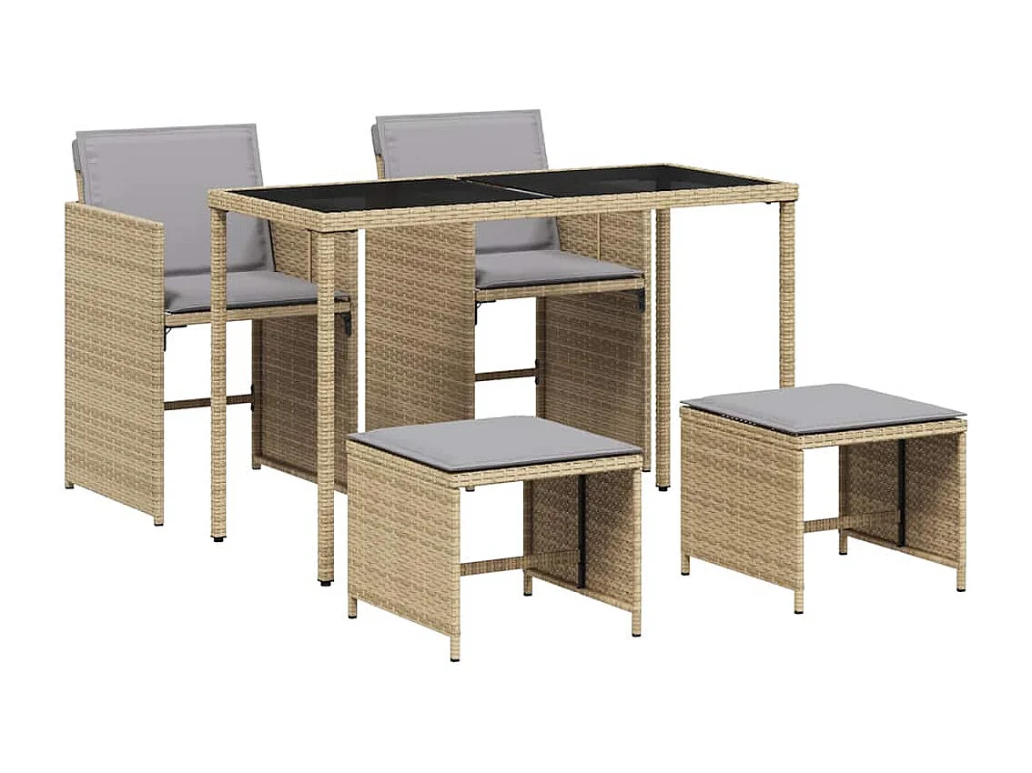 Ensemble à manger de jardin coussins 5 pièces mélange beige rotin