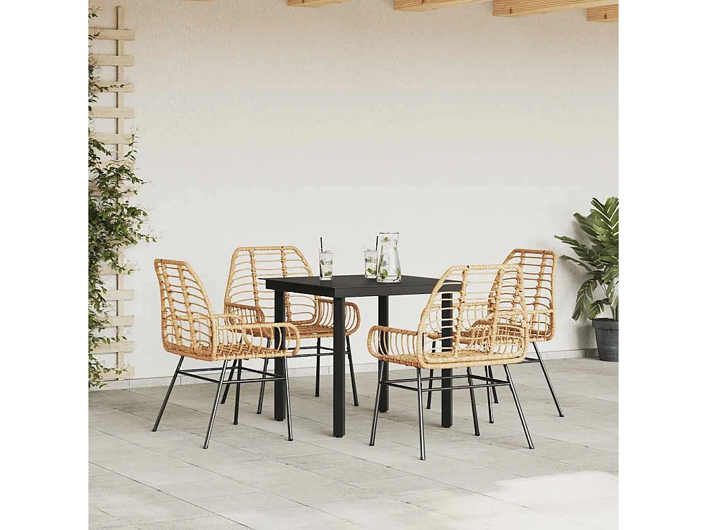 Juego de comedor jardín 5 piezas ratán sintético marrón