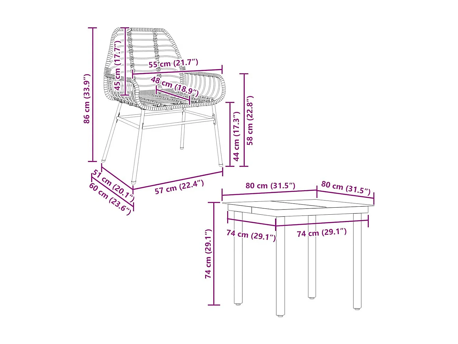Juego de comedor jardín 5 piezas ratán sintético marrón