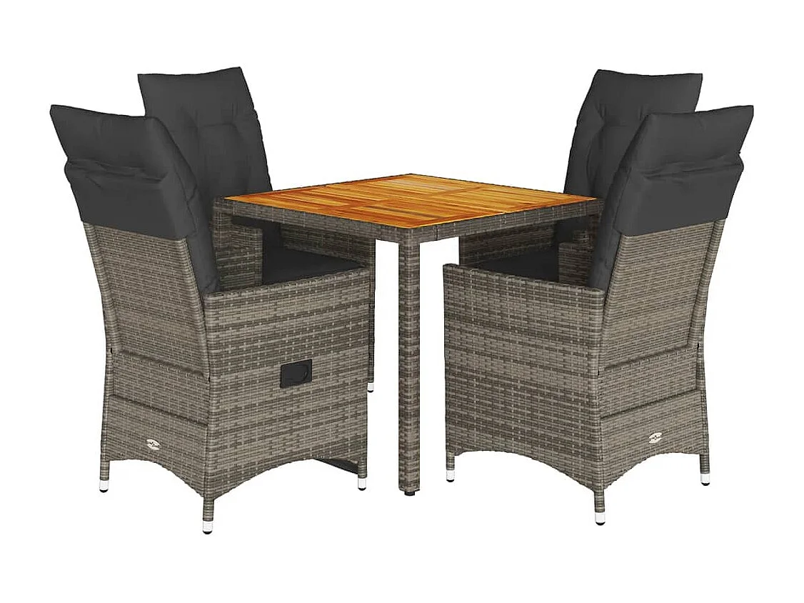 Ensemble à manger de jardin 5 pièces coussins gris résine tressée