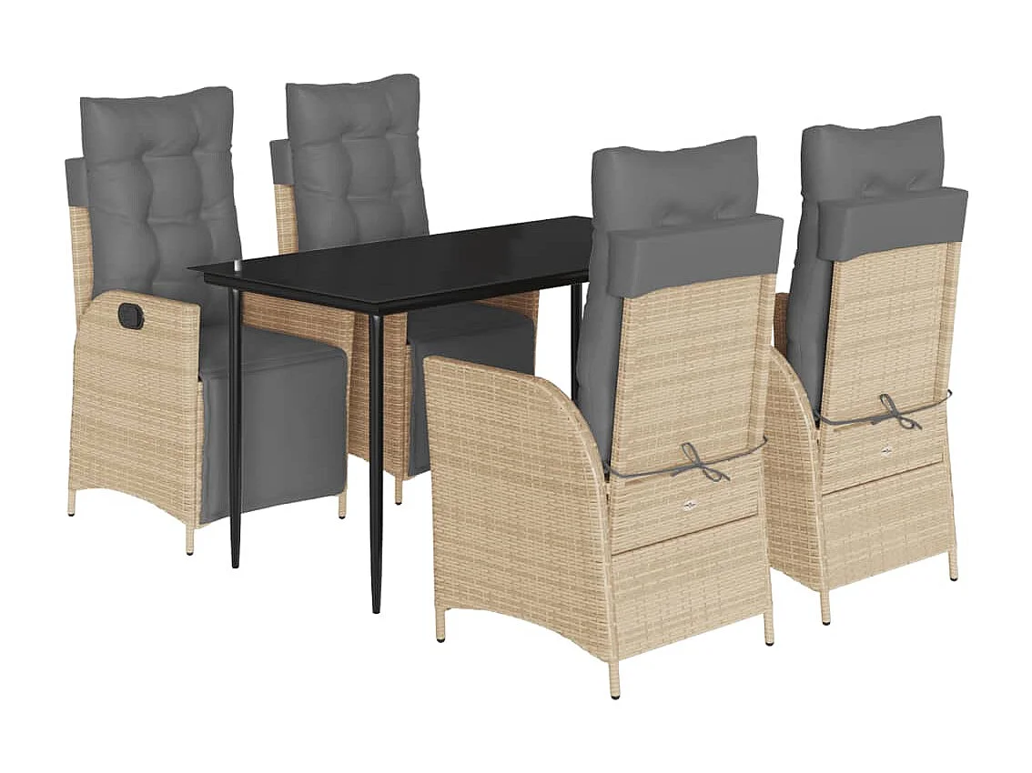 Ensemble à manger de jardin coussins 5 pièces mélange beige rotin