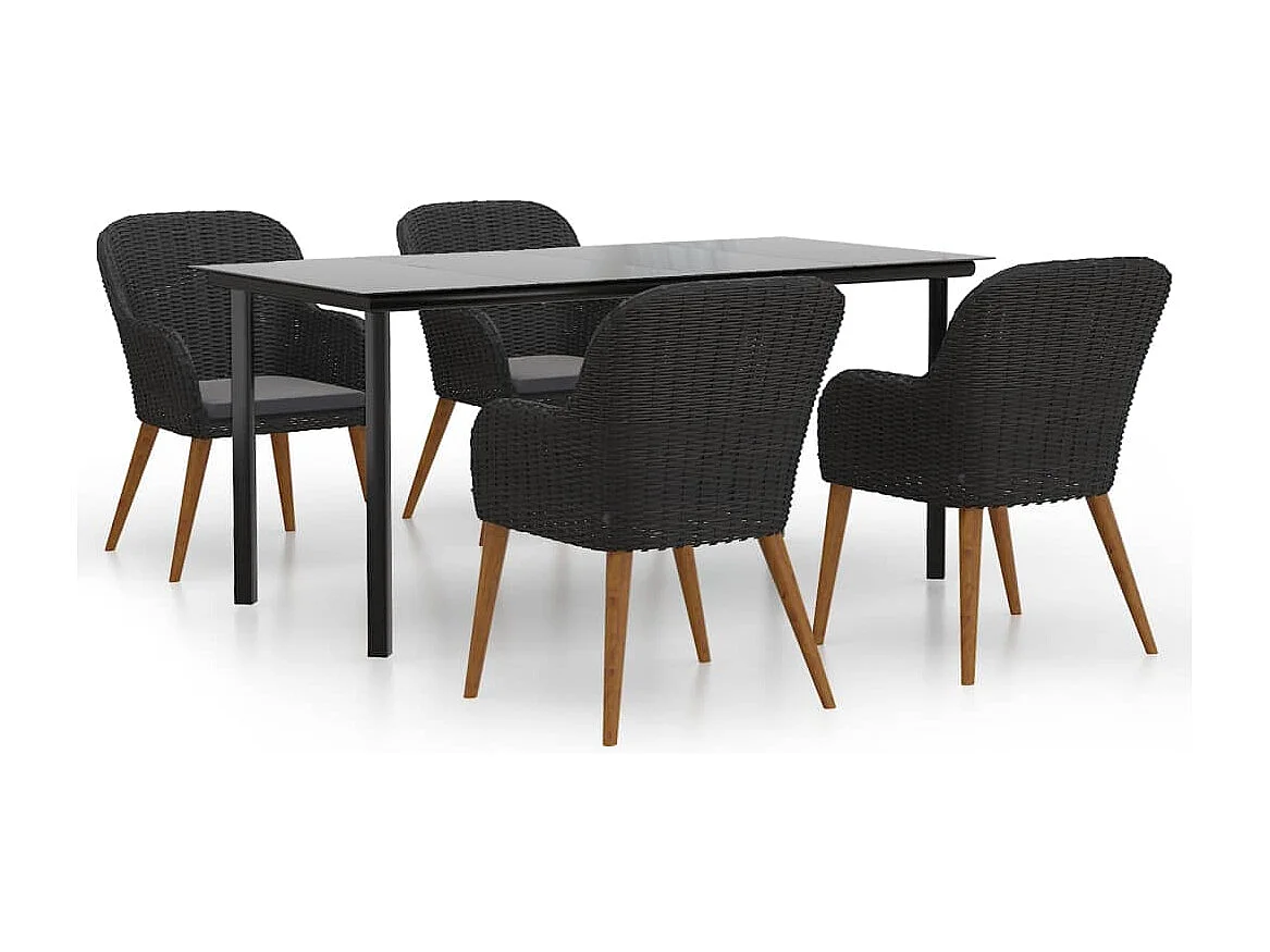 Juego de comedor de jardín 5 piezas con cojines negro