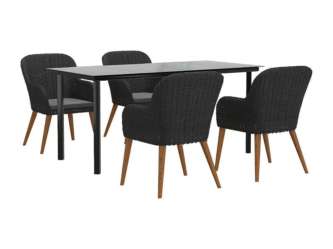 Juego de comedor de jardín 5 piezas con cojines negro