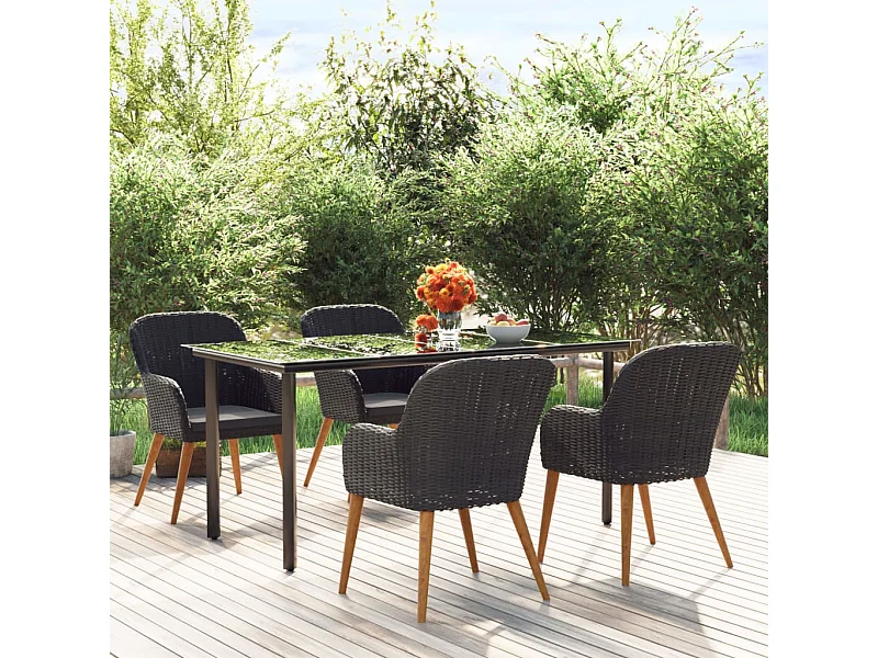 Juego de comedor de jardín 5 piezas con cojines negro