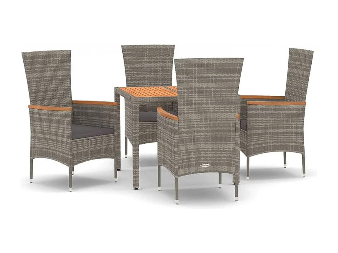 Set comedor de jardín 5 piezas con cojines ratán sintético gris