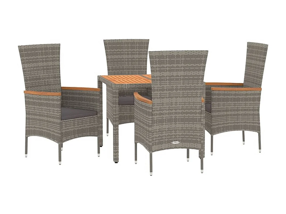 Set comedor de jardín 5 piezas con cojines ratán sintético gris