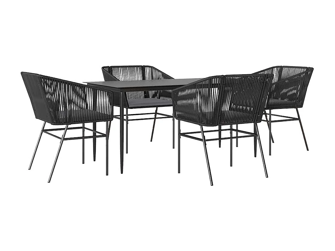 Juego de comedor jardín 5 piezas cojines ratán sintético negro