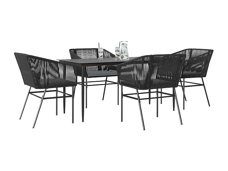 Juego de comedor jardín 5 piezas cojines ratán sintético negro