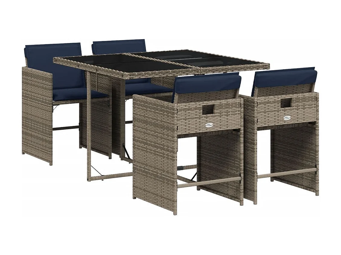 Ensemble à manger de jardin 5 pièces coussins gris résine tressée