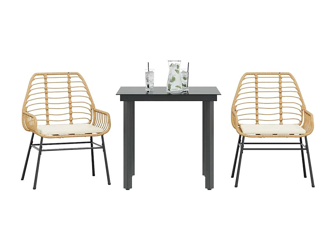 Juego de comedor jardín 3 piezas cojines ratán sintético marrón