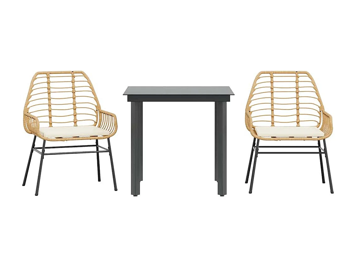 Juego de comedor jardín 3 piezas cojines ratán sintético marrón