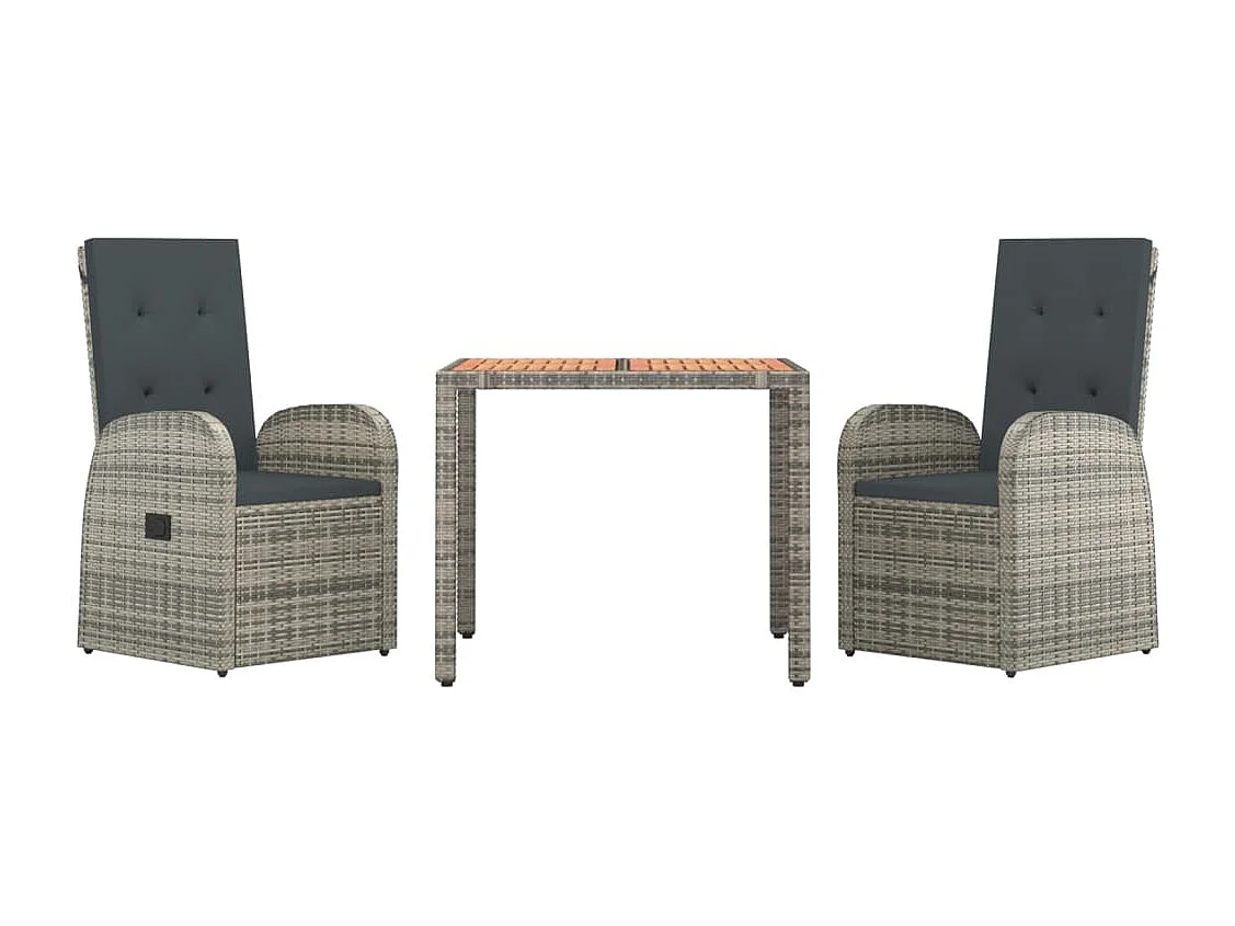 Set comedor de jardín 3 piezas con cojines ratán sintético gris