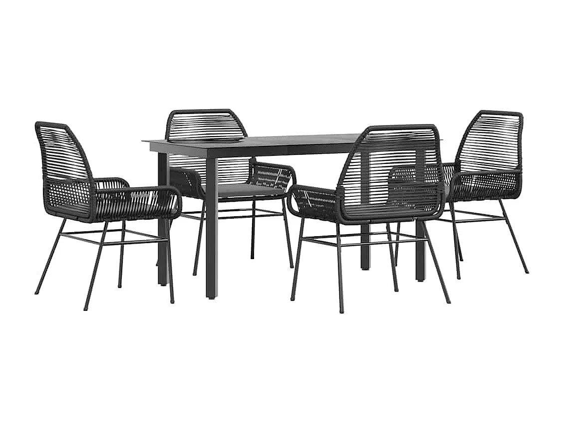 Juego de comedor jardín 5 piezas cojines ratán sintético negro