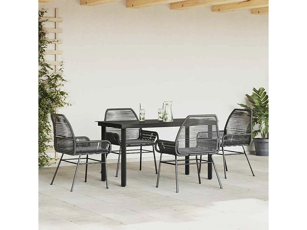 Juego de comedor jardín 5 piezas cojines ratán sintético negro