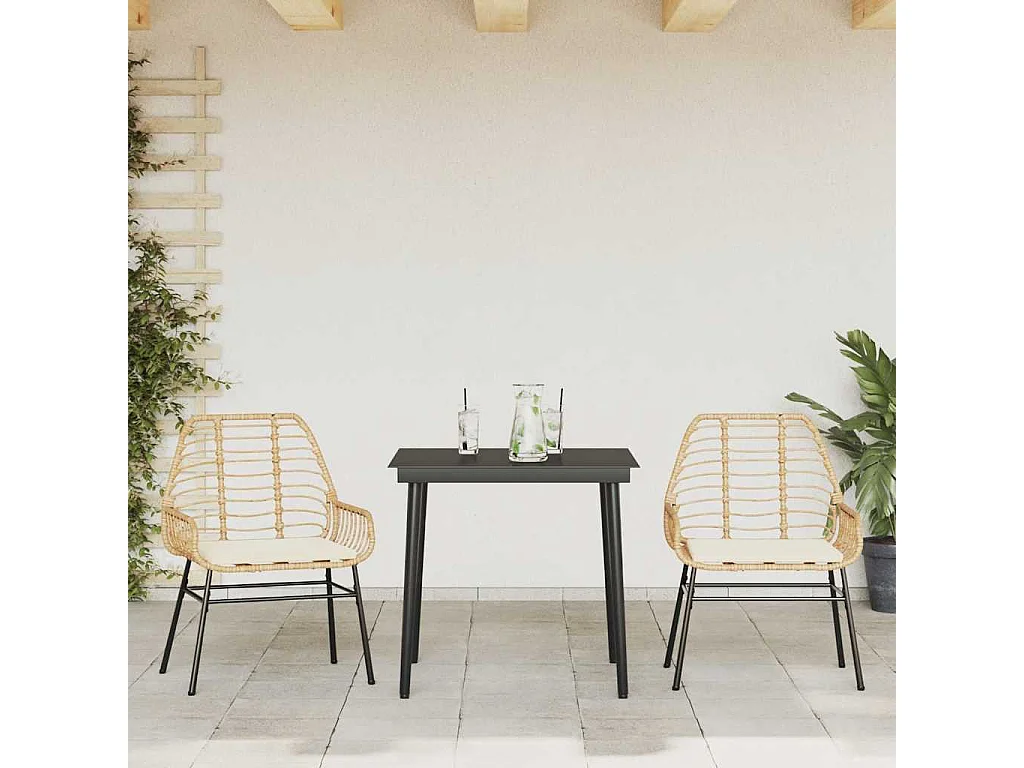 Ensemble à manger jardin coussins 3pièces marron poly rotin verre