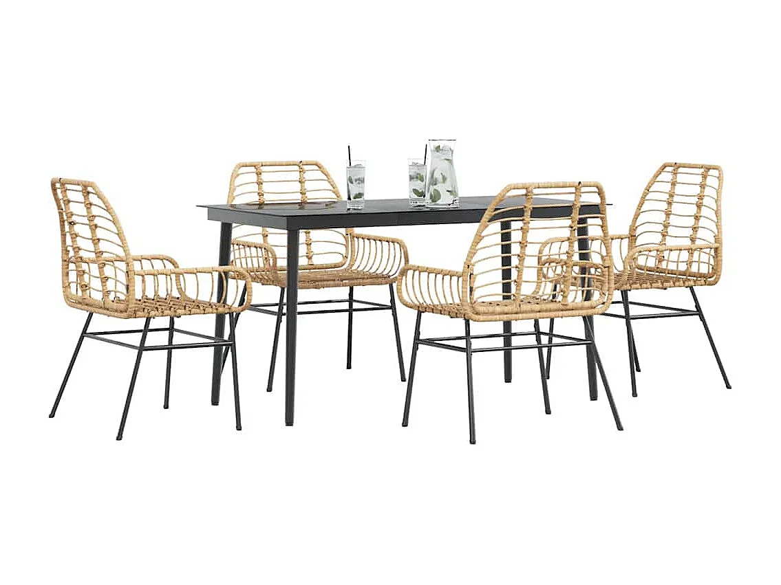 Juego de comedor jardín 5 piezas ratán sintético marrón