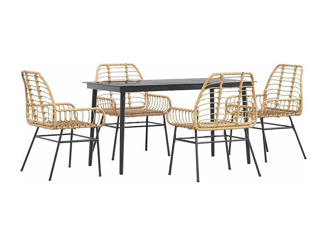 Juego de comedor jardín 5 piezas ratán sintético marrón