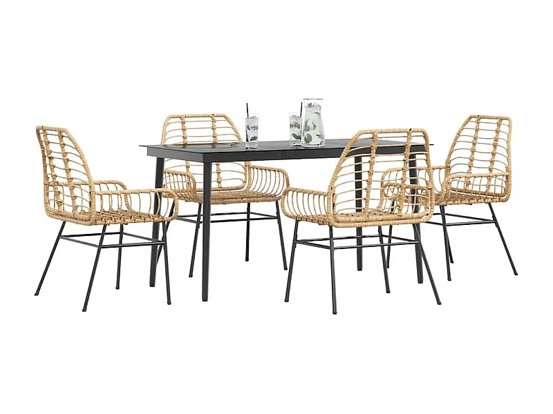 Juego de comedor jardín 5 piezas ratán sintético marrón