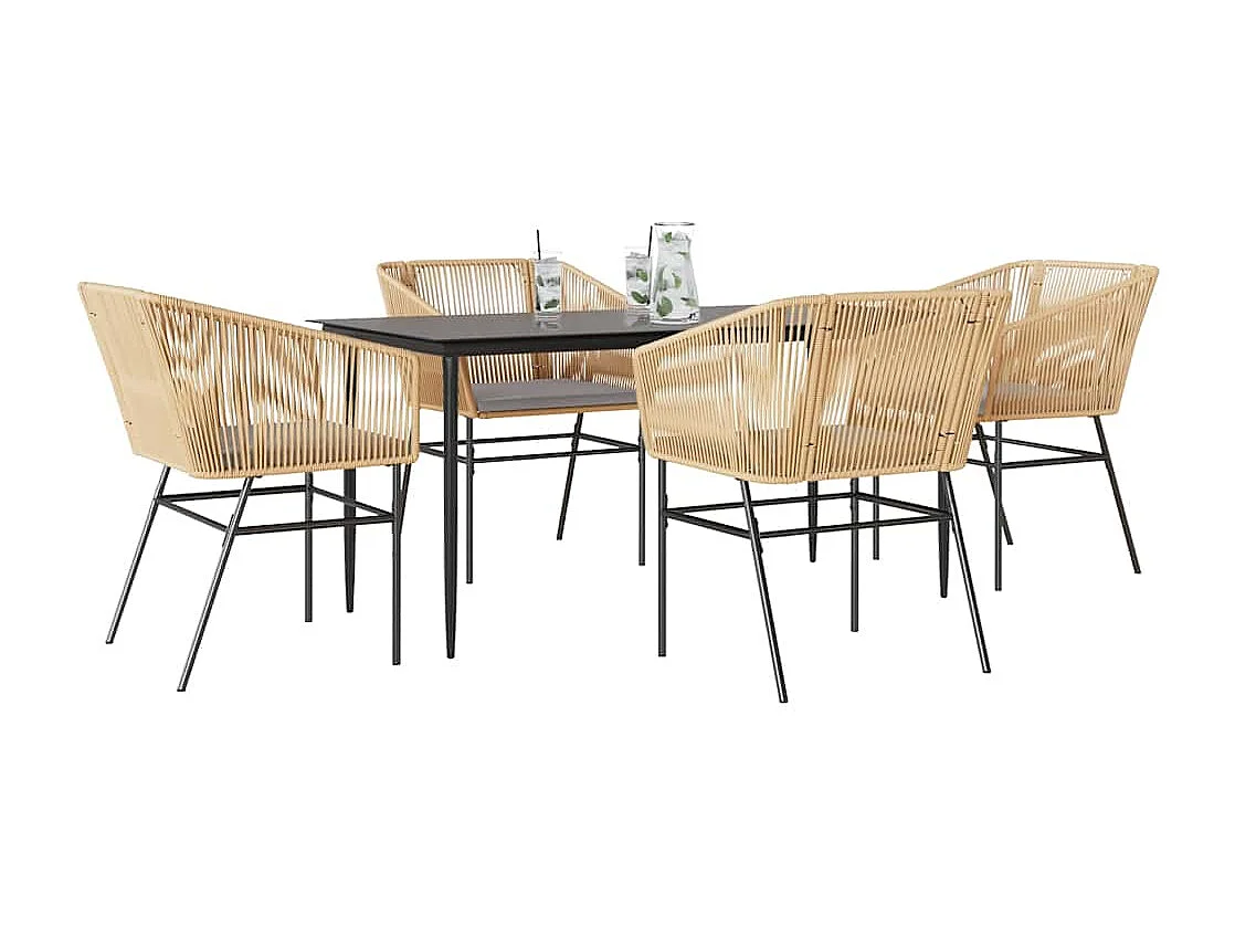 Juego de comedor jardín 5 piezas cojines ratán sintético marrón