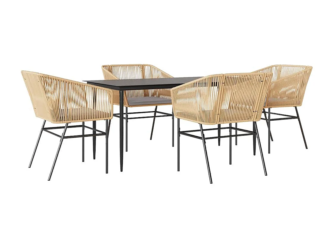 Juego de comedor jardín 5 piezas cojines ratán sintético marrón