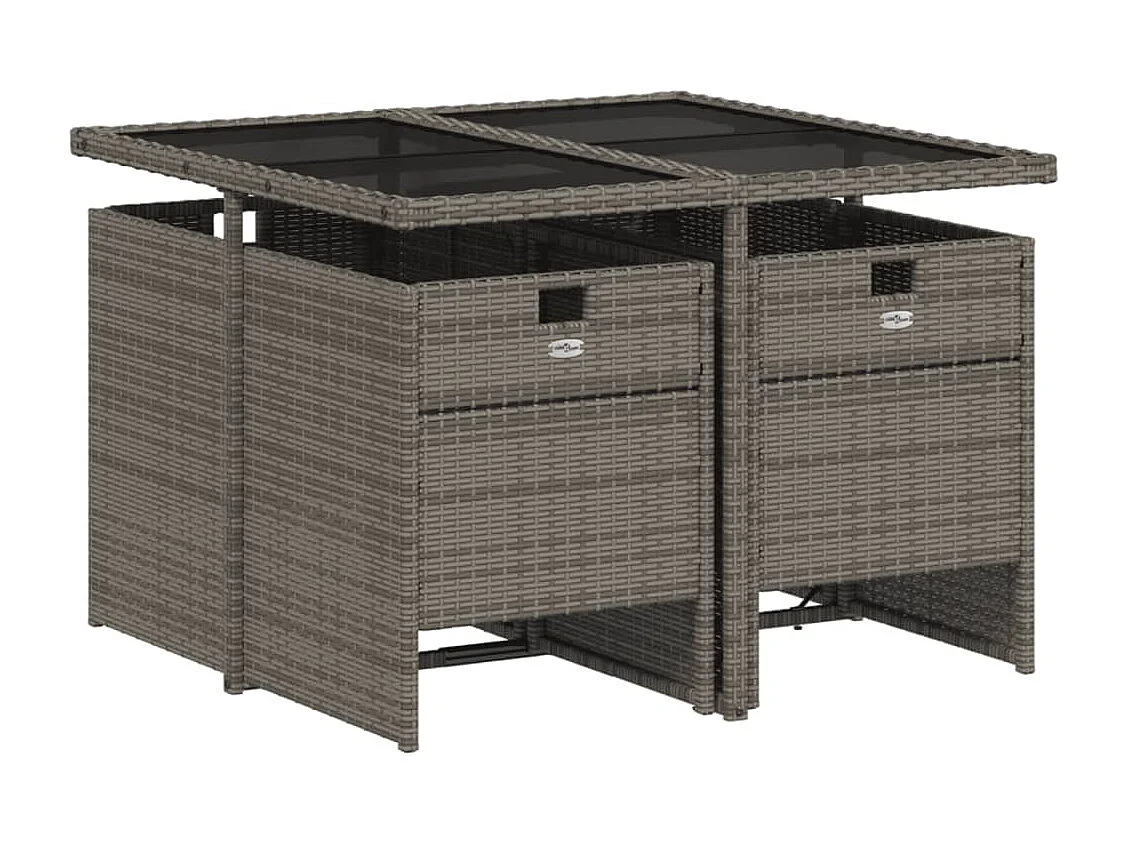 Ensemble à manger de jardin 5 pièces coussins gris résine tressée