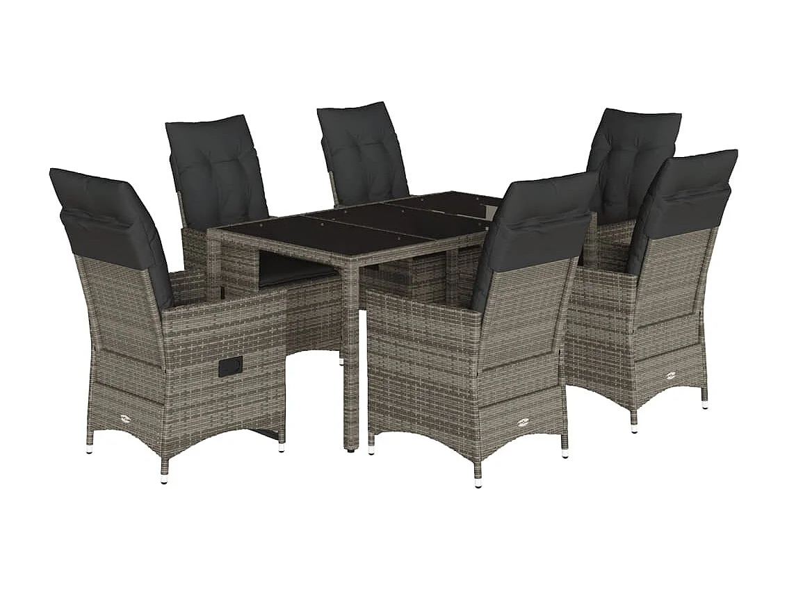 Ensemble à manger de jardin et coussins 7 pièces gris rotin