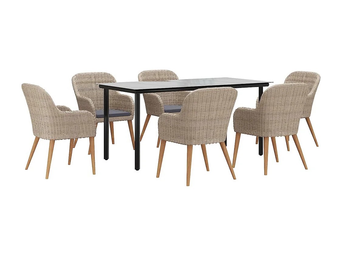 Juego de comedor para jardín 7 piezas con cojines marrón