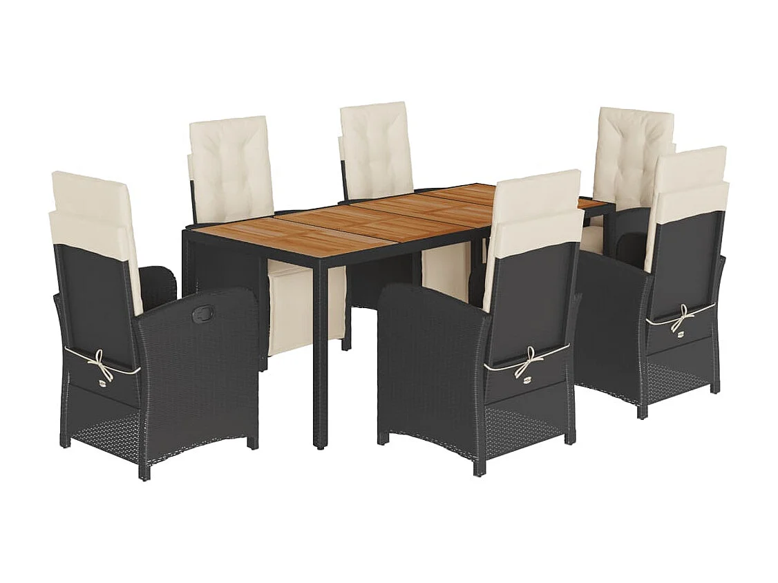 Ensemble à manger de jardin coussins 7pièces Noir Résine tressée