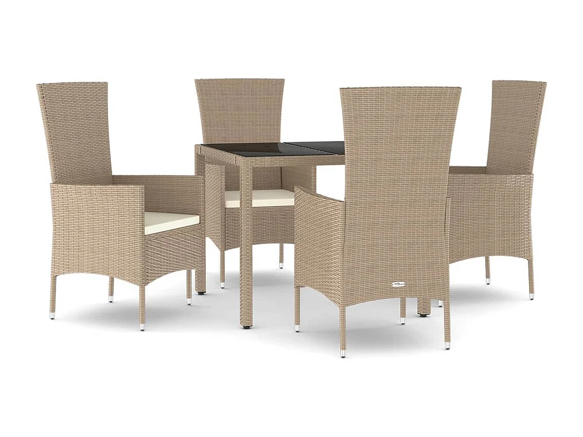 Set comedor de jardín 5 piezas con cojines ratán sintético beige