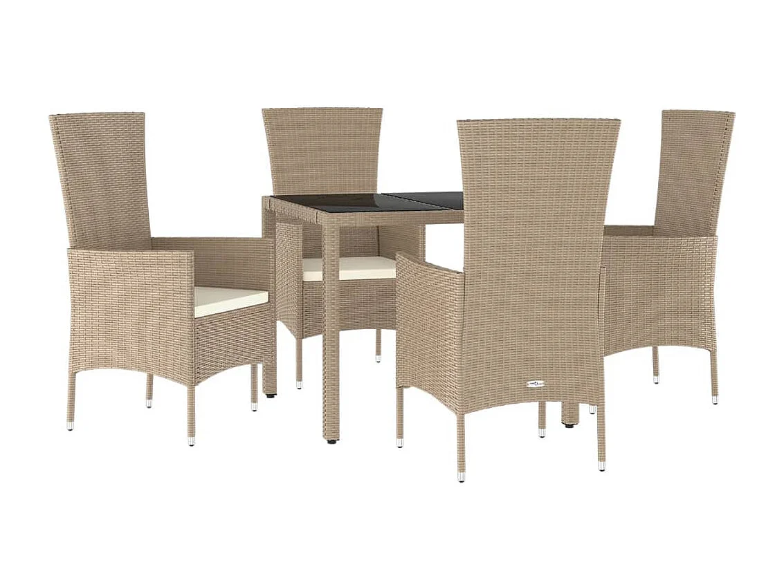 Set comedor de jardín 5 piezas con cojines ratán sintético beige