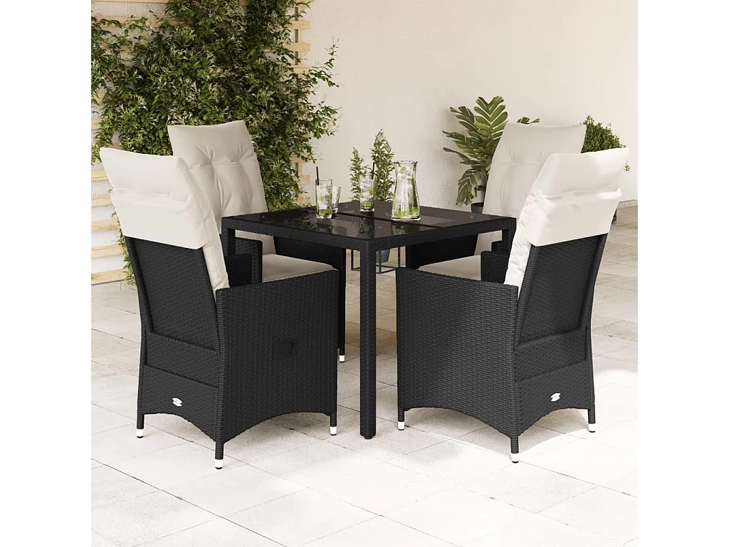 Set de muebles jardín 5 piezas con cojines ratán sintético negro