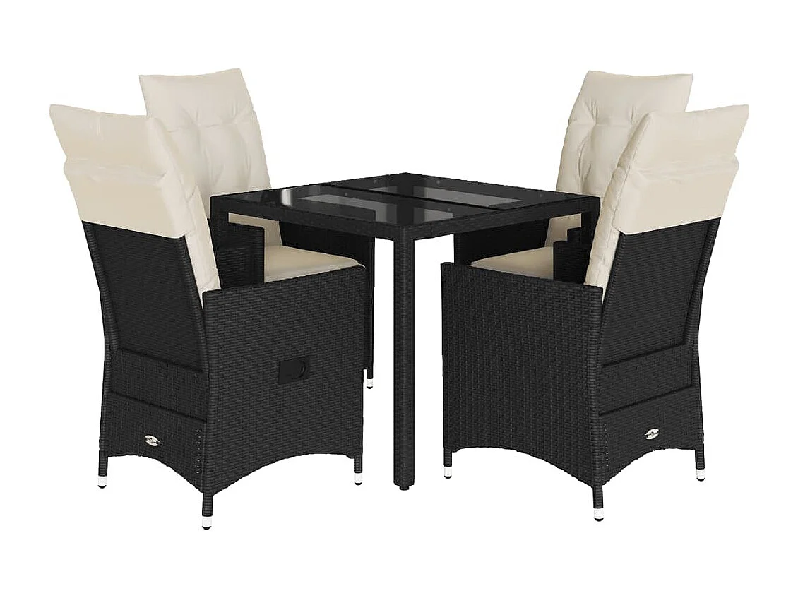 Set de muebles jardín 5 piezas con cojines ratán sintético negro