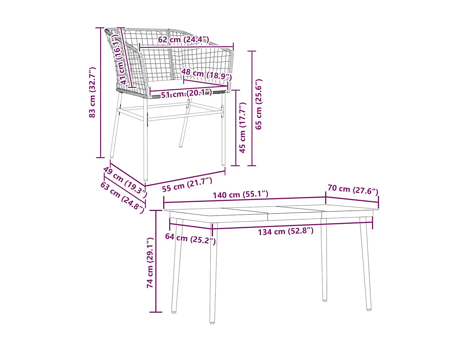 Juego de comedor jardín 5 piezas cojines ratán sintético negro