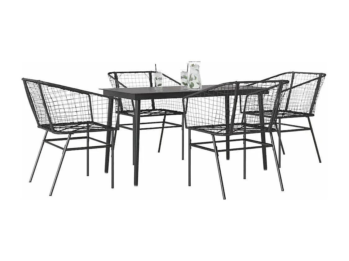 Juego de comedor jardín 5 piezas ratán sintético vidrio negro