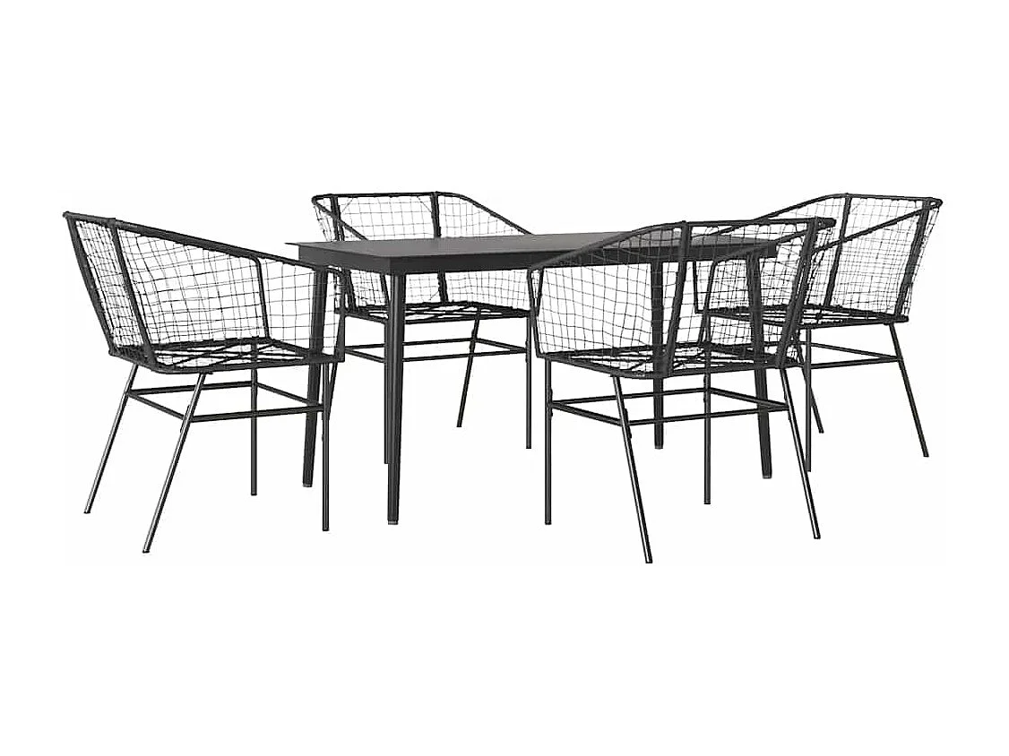 Juego de comedor jardín 5 piezas ratán sintético vidrio negro