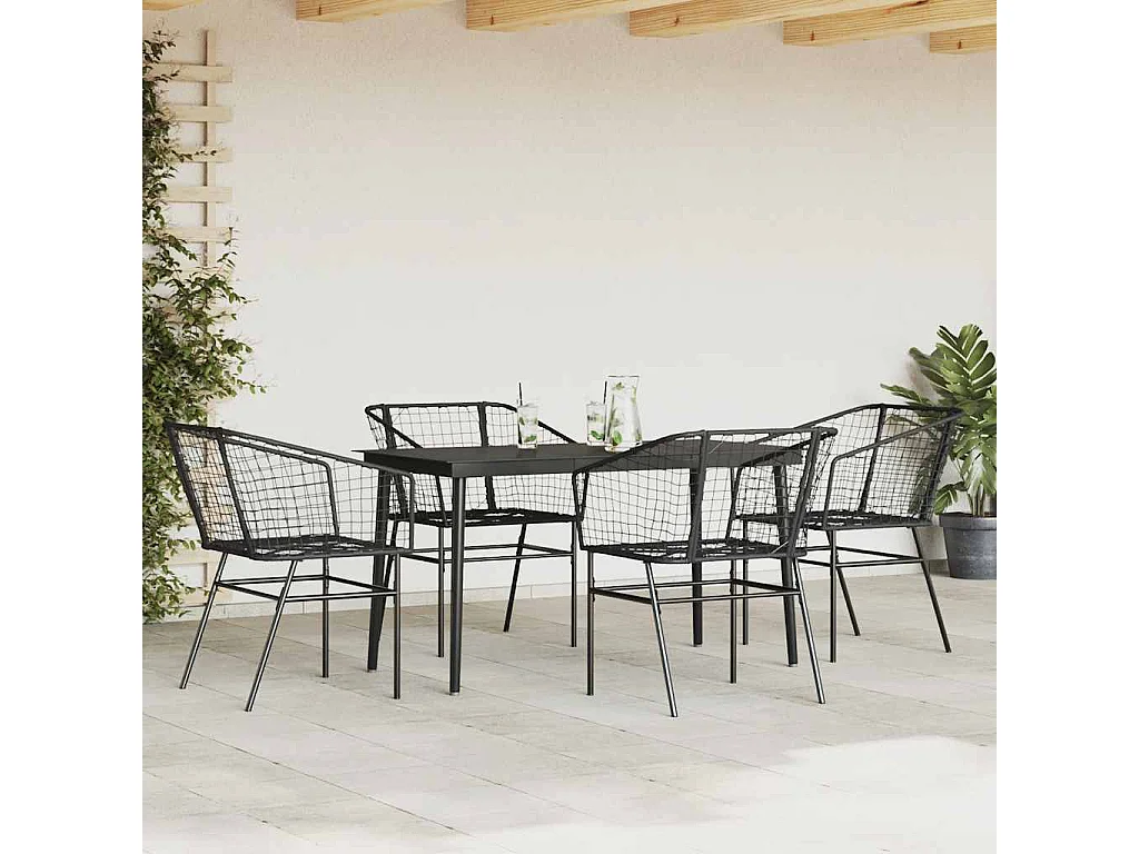 Juego de comedor jardín 5 piezas ratán sintético vidrio negro