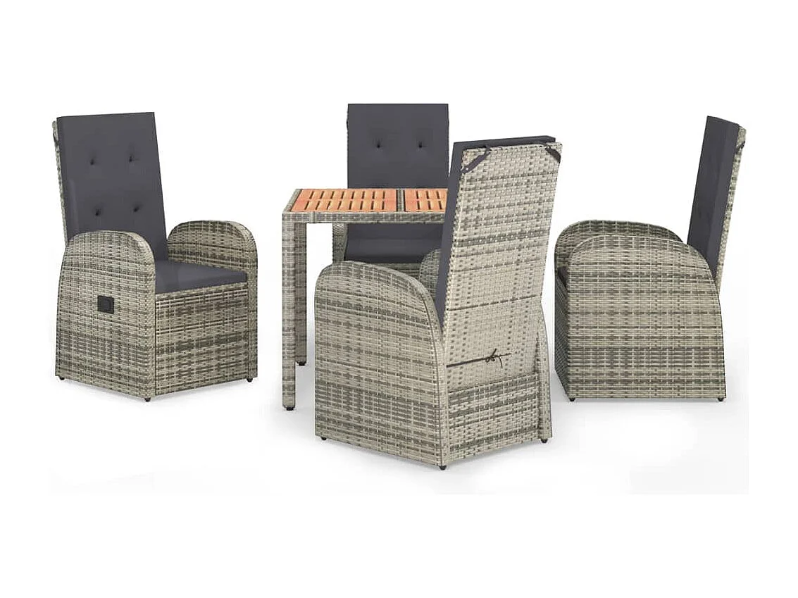 Set comedor de jardín 5 piezas con cojines ratán sintético gris