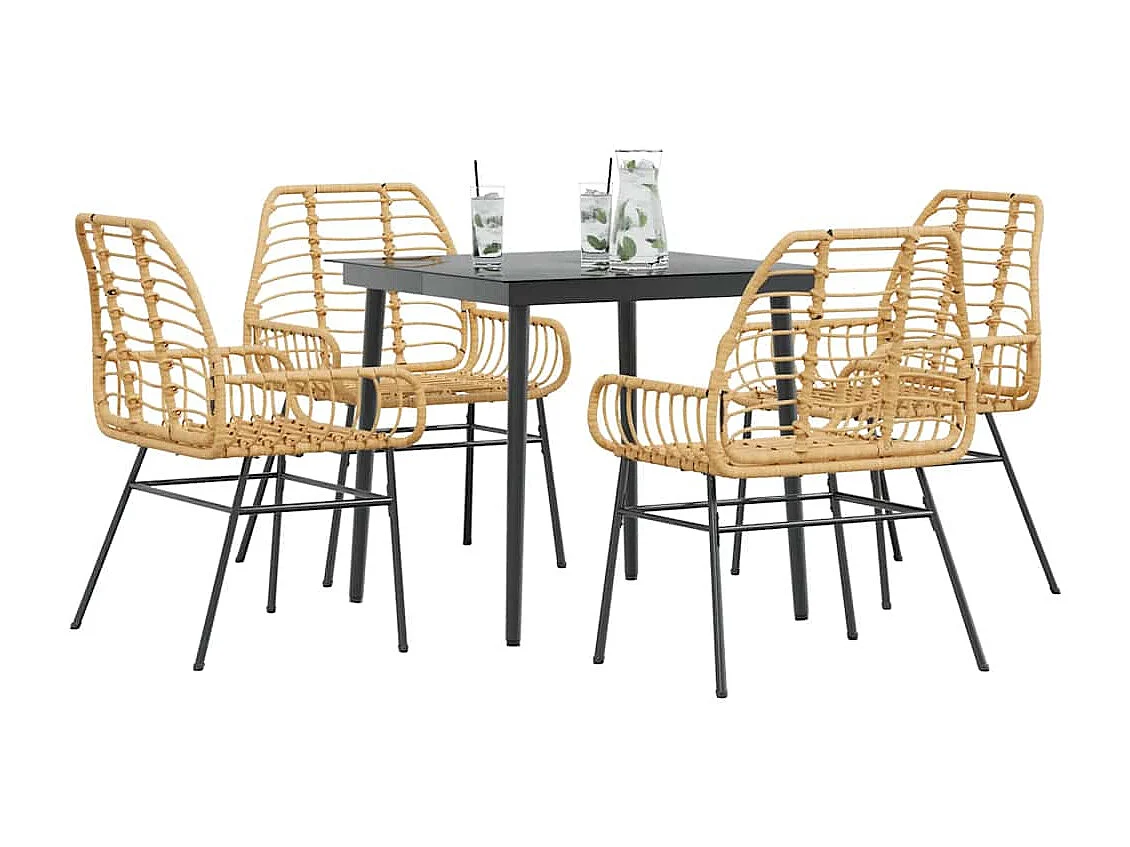 Juego de comedor jardín 5 piezas ratán sintético marrón