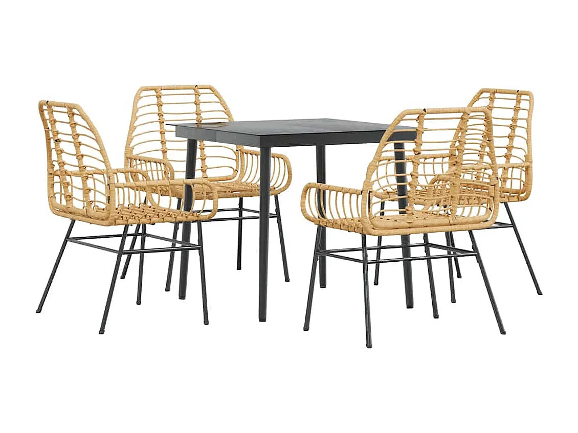 Juego de comedor jardín 5 piezas ratán sintético marrón